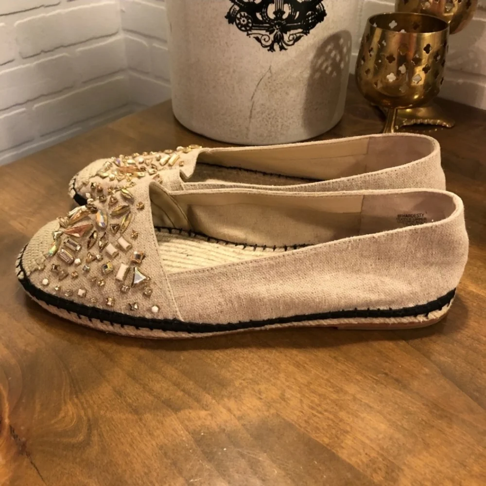 Womens Flats~B Brian Atwood Natural Jeweled Espadrills~Size 11 - Picture 5 of 10